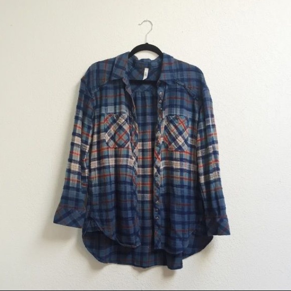 Free People Tops - Free People Dip Dye Plaid Buttondown